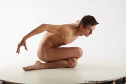 Nude Man White Kneeling poses - ALL Athletic Short Brown Kneeling poses - on both knees Realistic